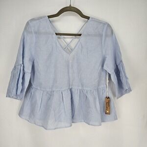 Hippie Laundry‎ Women's Striped  Crop Top  V Neck Front-Back Size Small NWT